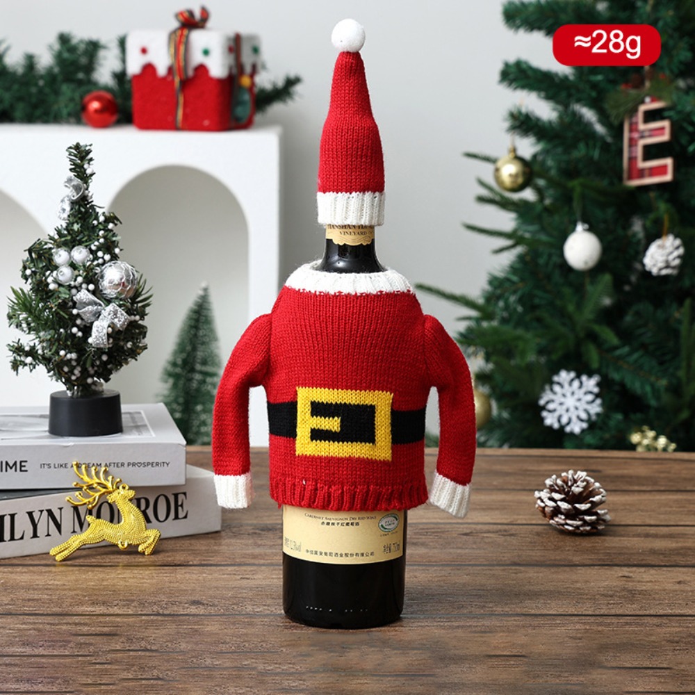 Wine Beer Hat - ปลอกหุ้มขวดไวน์ลายกวางเรนเดียร์ ลายเกล็ดหิมะ พร้อมหมวกซานต้าจิ๋ว ปลอกหุ้มขวดถักลายคริสต์มาส ลายมนุษย์หิมะ ปลอกหุ้มขวดแบบใช้ซ้ำได้