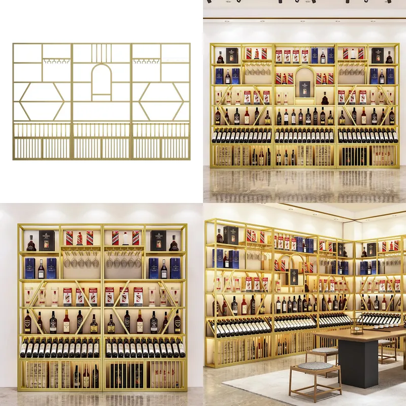 Wine & Beer Guayaquil - ชั้นวางไวน์เหล็กดัดแบบโมเดิร์นตั้งพื้นถึงเพดาน ชั้นโชว์โลหะหรูหราสำหรับขวดไวน์แดง เหมาะสำหรับบาร์ในบ้านและการจัดเก็บเชิงพาณิชย์